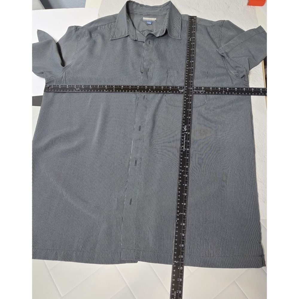 Breakwater Mens Shirt Pin Stripes Large Gray & Black Short Sleeve Rayon Button - Picture 13 of 16